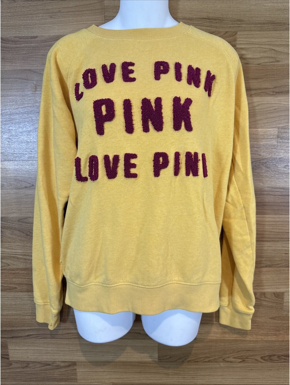 Victoria’s Secret PINK Sweatshirt XS Yellow Love Pink Chenille 2013 Throwback